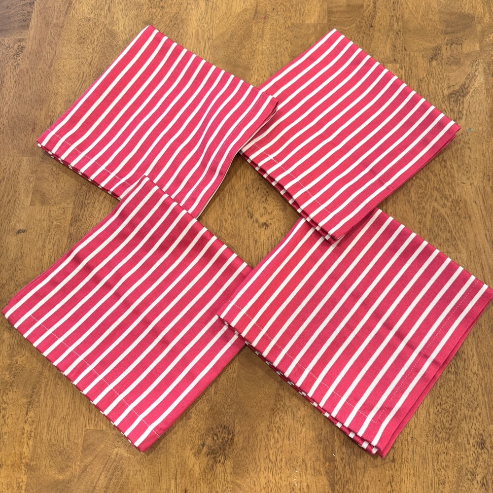 kate spade New York Cloth Napkins Pink White Striped Preppy Square Entertaining